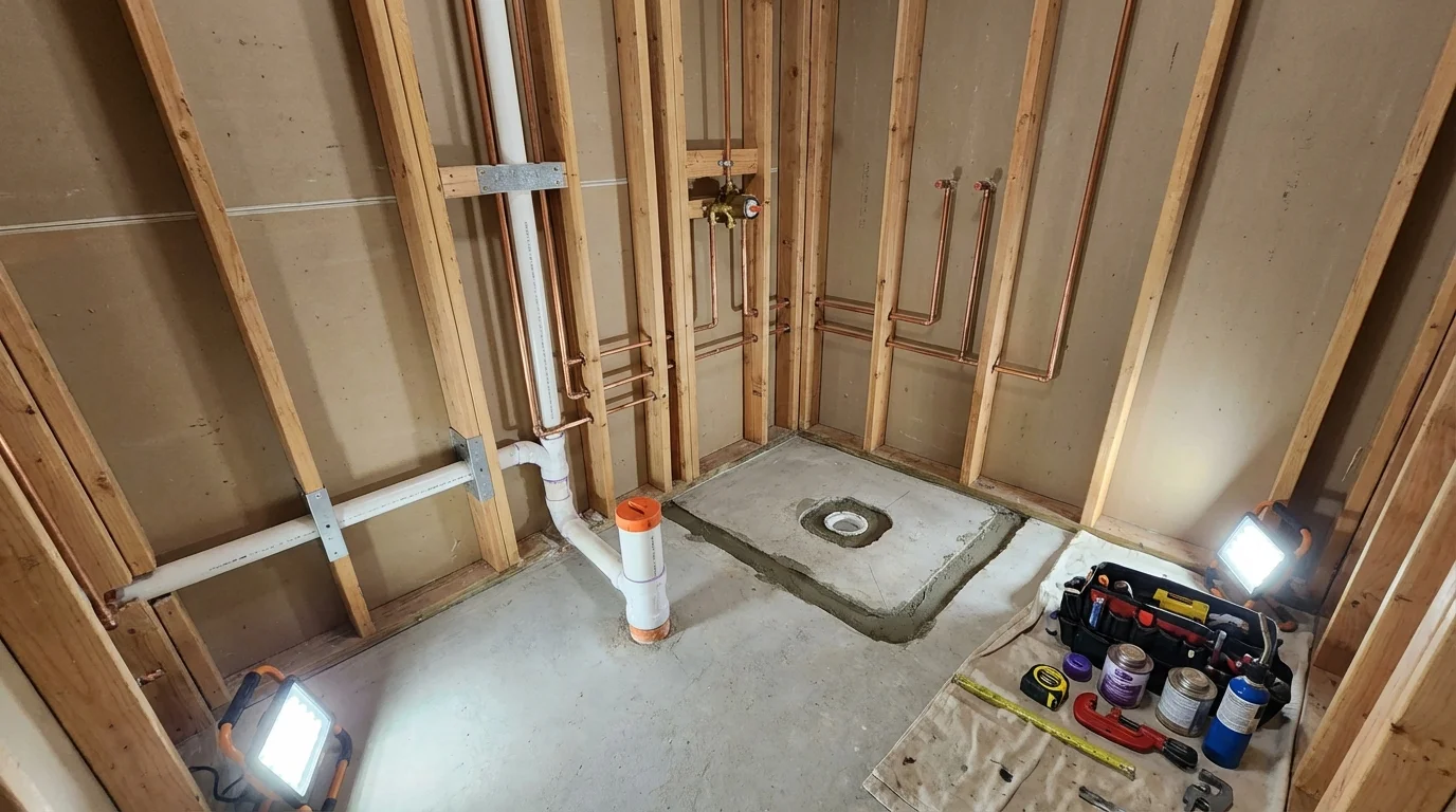 Bathroom rough-in plumbing during remodel by Johns Plumbing LLC in Gila Bend