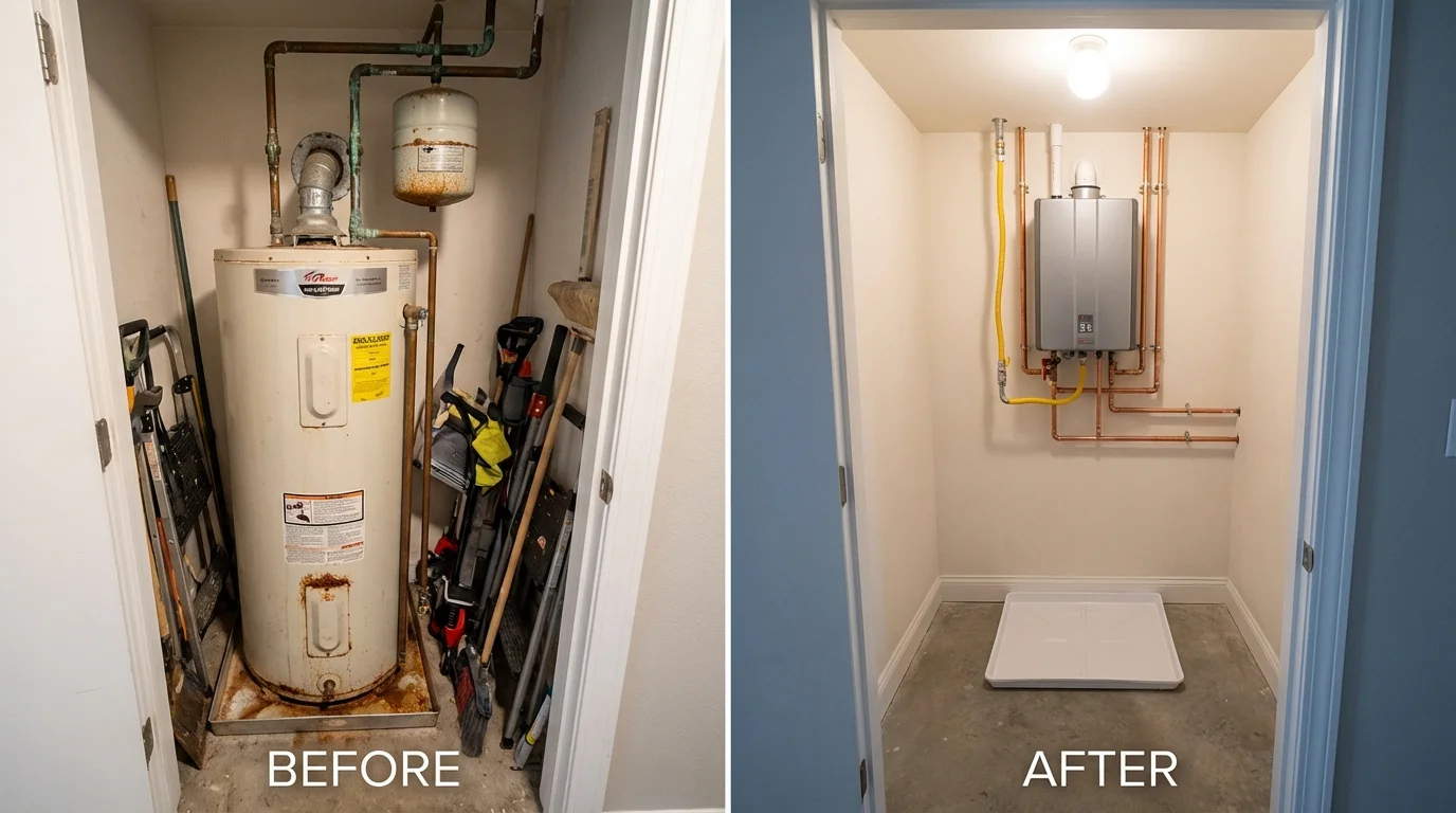 Tank water heater versus wall-mounted tankless unit comparison for Gila Bend, AZ homeowners